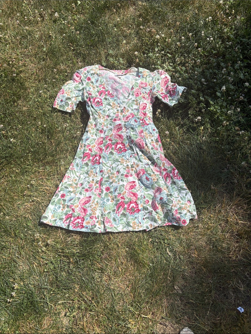 Floral Print Pink & Green Dress LA Gal vintage